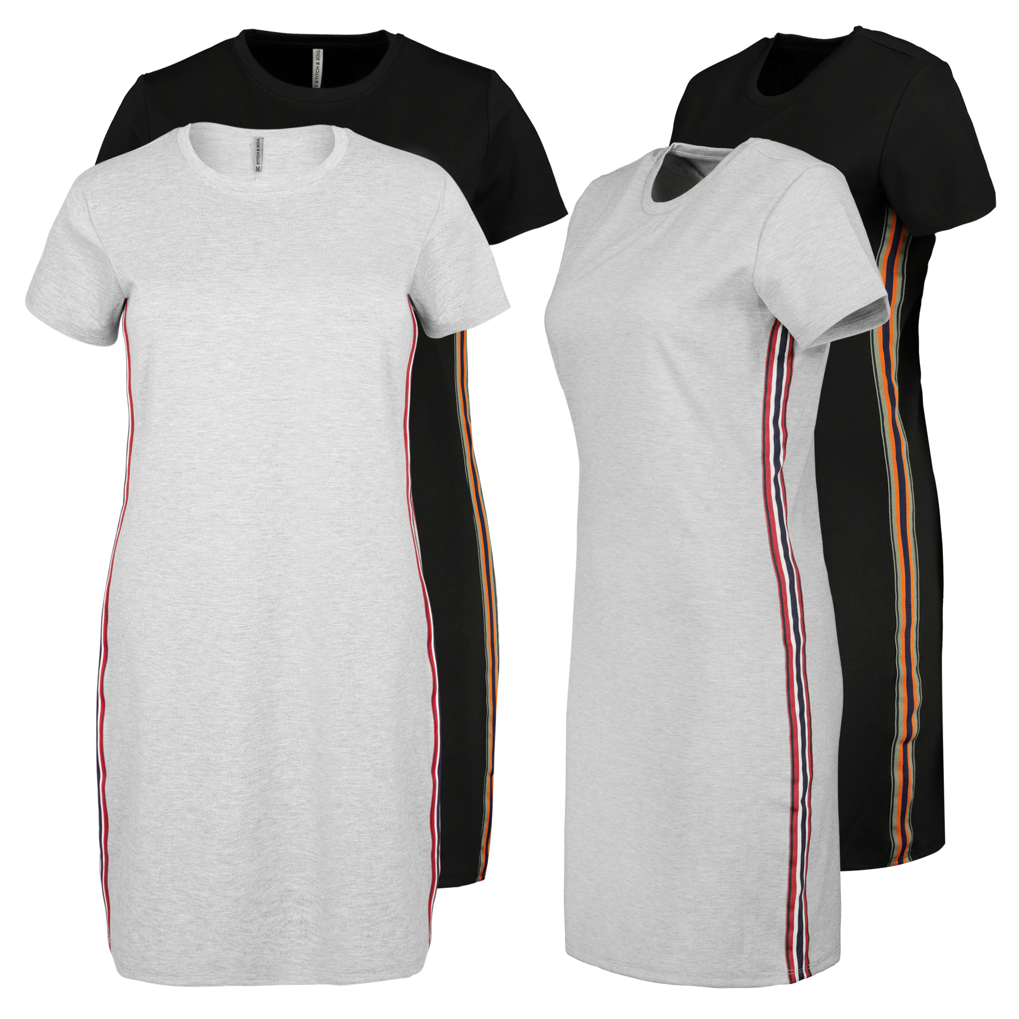 Stitch Soul Damen Jersey Kleid Mit Seiten Streifen Sportliches T Shirt Kleid Ebay